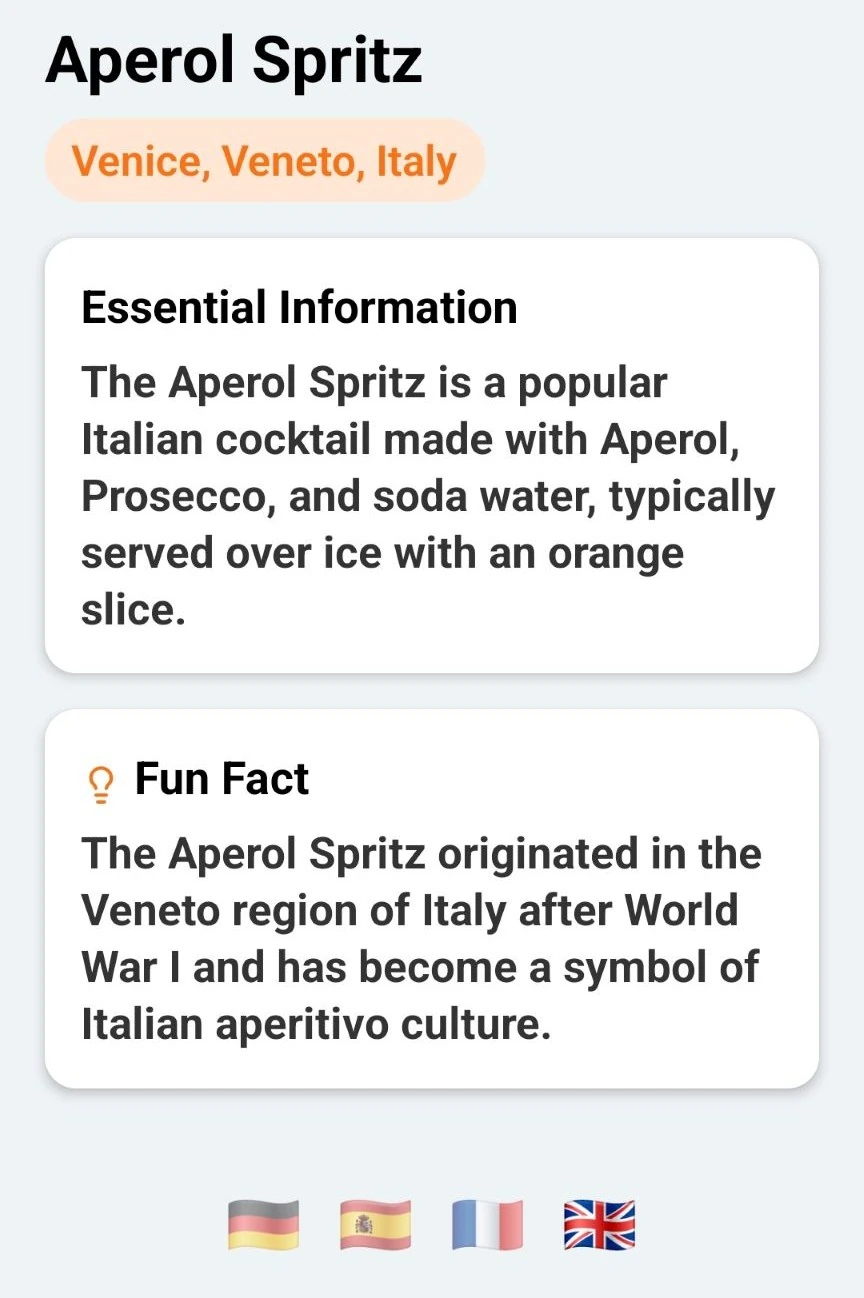 Travel Pal result for Aperol Spritz