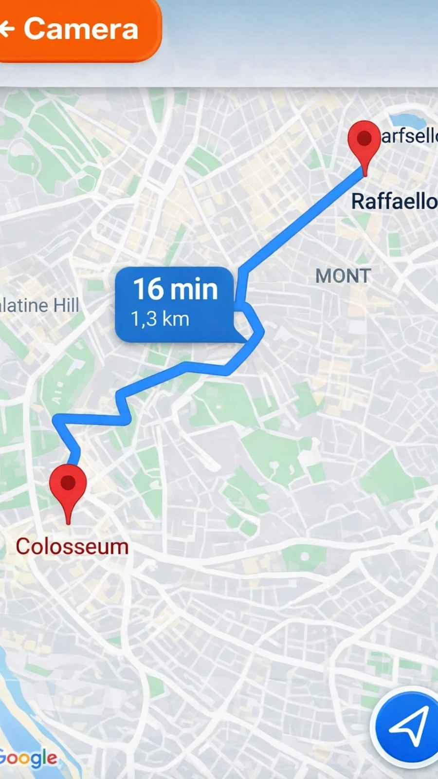 Route from the Colosseum back to Hotel Raffaello