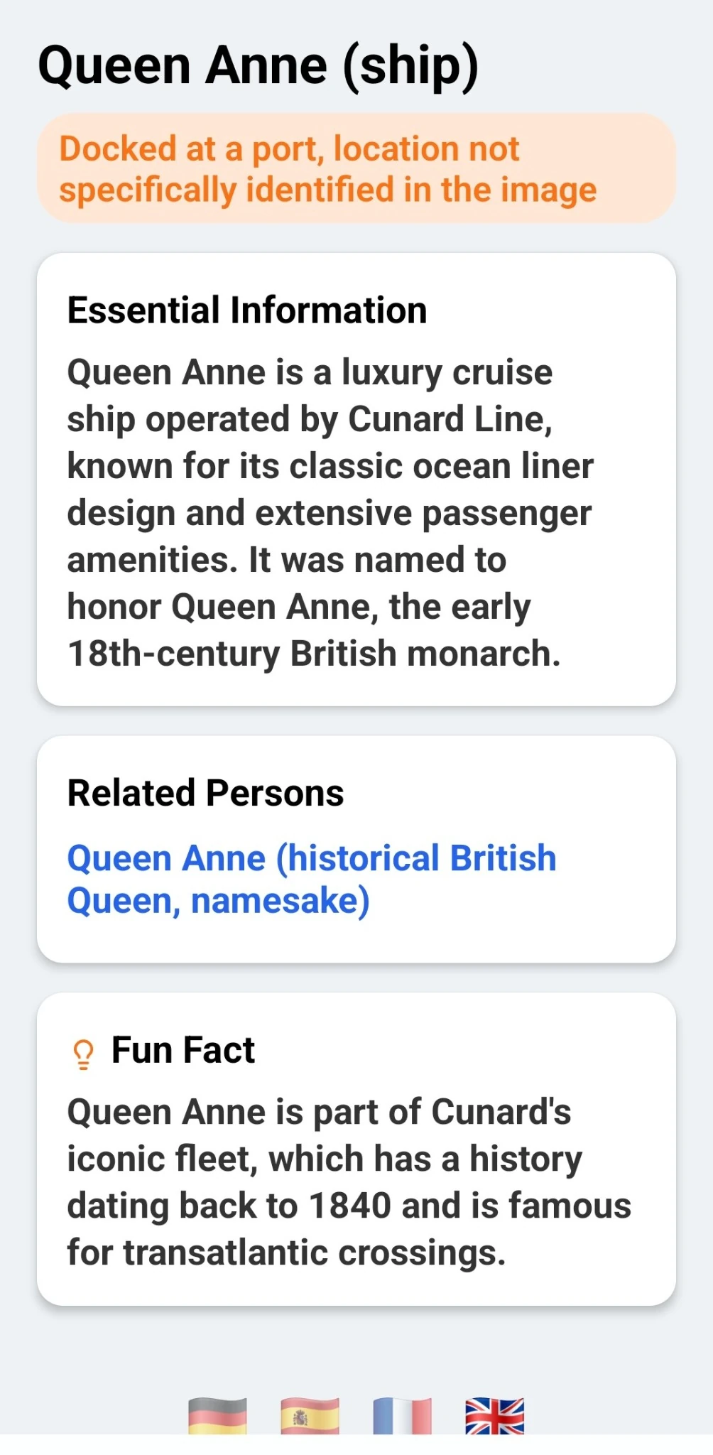 Travel Pal result for Queen Anne cruise ship